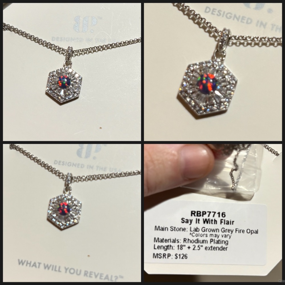 NIB FIRE OPAL RHODIUM PLATING CZ BOMB PARTY $126 NECKLACE!